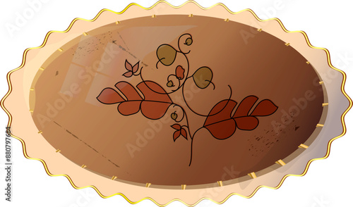 An old brooch with a plant for design.