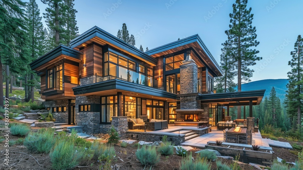 Contemporary house with a flat roof and large, open spaces Contemporary house with a flat roof and large, open spaces