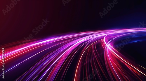 Neon glowing circle lines making a tunnel with vanishing point. Color lights abstract motion. Speed effect. Colorful wave spiral curve. Black background. Chaos wavy texture. Parallel pattern. Infinite