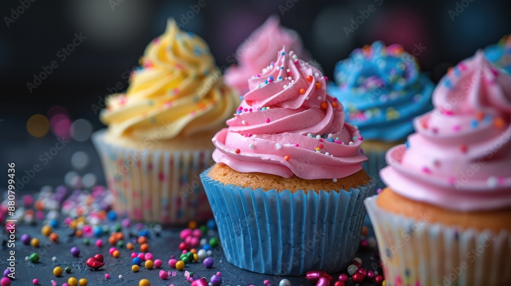 Cupcakes with colorful frosting and sprinkles. Cupcakes with colorful frosting and sprinkles.