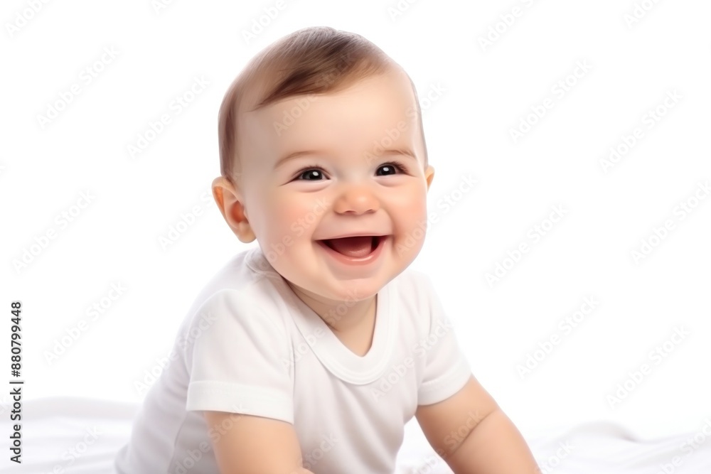 Happy excited adorable laughing amused cute baby on a white background Happy excited adorable laughing amused cute baby on a white background