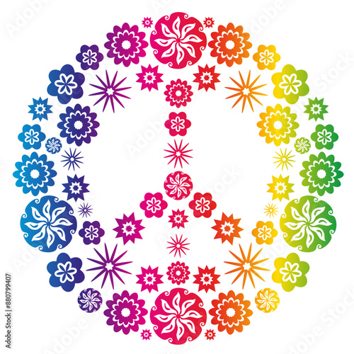 Symbole Peace and Love Paix Amour Fleurs Couleurs Arc-en-Ciel