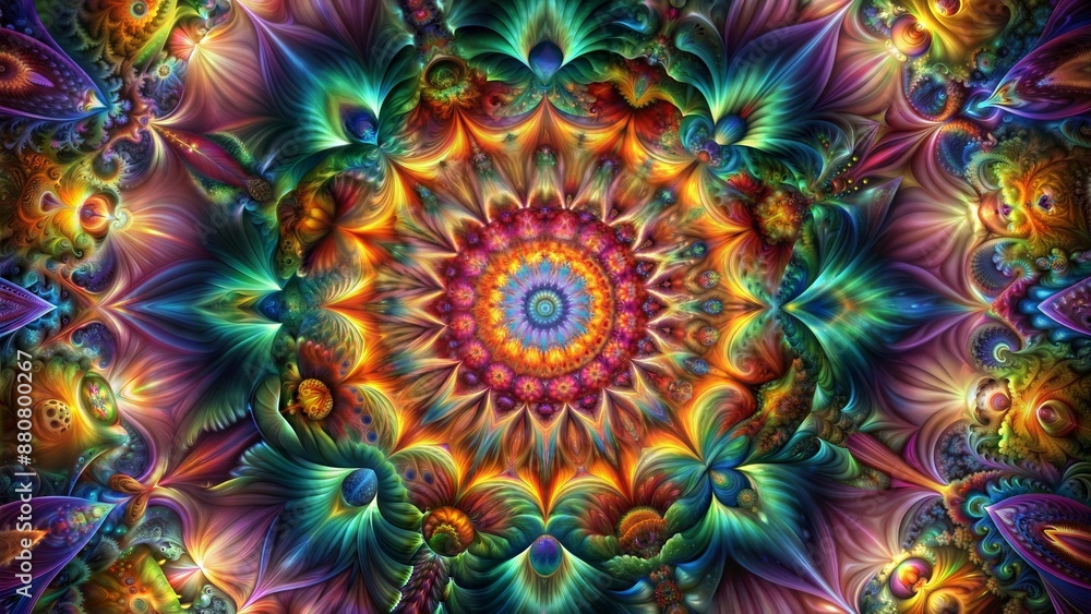 A colorful flower with a large, circular center A colorful flower with a large, circular center