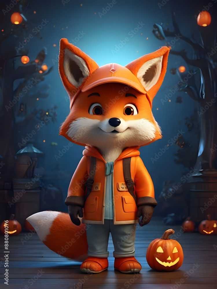Obraz premium 3d cute little boy with funny fox costume for Halloween party