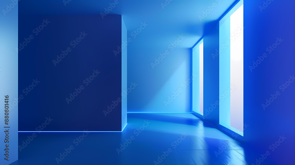 Futuristic empty room with glowing blue lighting and large windows, creating a minimalist and modern ambiance. Futuristic empty room with glowing blue lighting and large windows, creating a minimalist and modern ambiance.