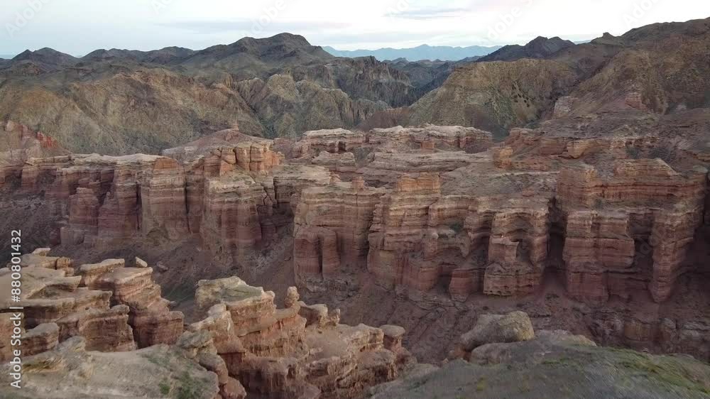 Aerial panoramic view of Charyn Canyon by twilight, Kazakhstan Aerial panoramic view of Charyn Canyon by twilight, Kazakhstan