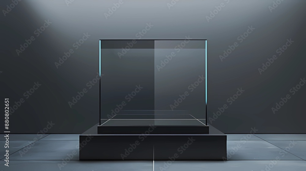 Modern elegant glass box display or showcase for product presentation. Modern elegant glass box display or showcase for product presentation.