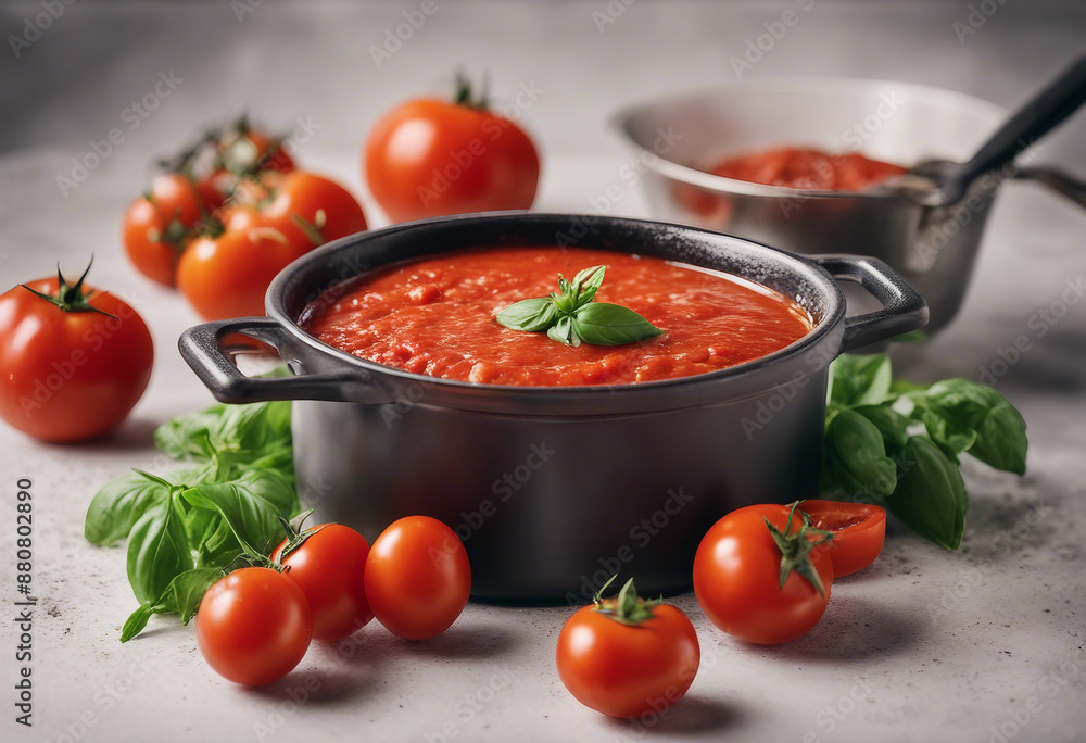 marinara sauce in a saucepan, surrounded by fresh tomatoes and herbs, ad shot, copy space for text
marinara sauce in a saucepan, surrounded by fresh tomatoes and herbs, ad shot, copy space for text