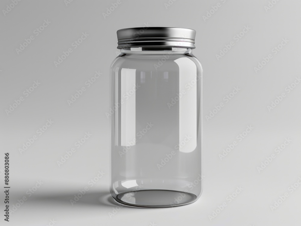 A clear glass jar with a metal lid, perfect for storage or display A clear glass jar with a metal lid, perfect for storage or display