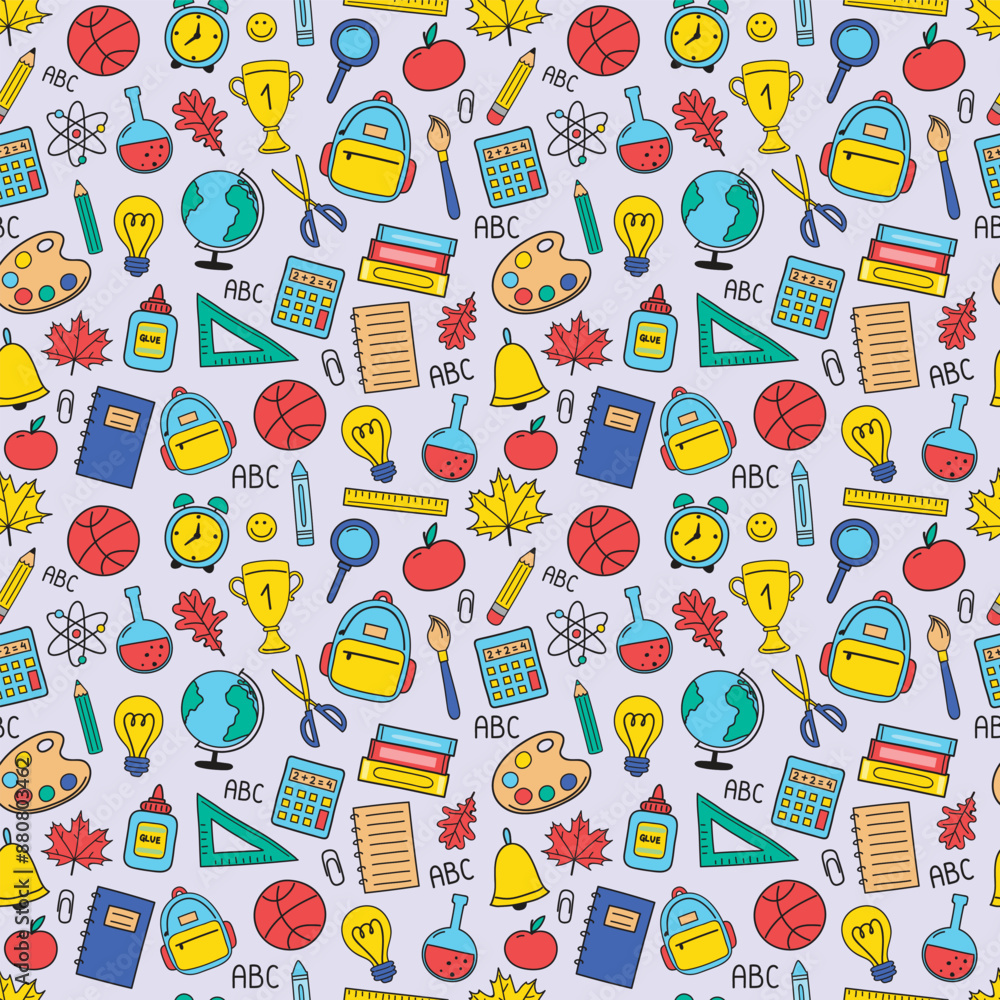 Seamless pattern design with school supply. Abstract background. Vector illustration. Seamless pattern design with school supply. Abstract background. Vector illustration.