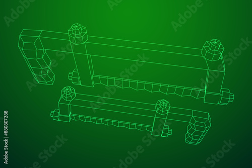 Hacksaw manual or Hand hacksaw. Wireframe low poly mesh vector illustration