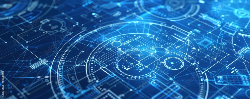 Fototapeta premium Hand-drawn blueprint merging traditional craftsmanship and AI tech, handmade artificial intelligence data