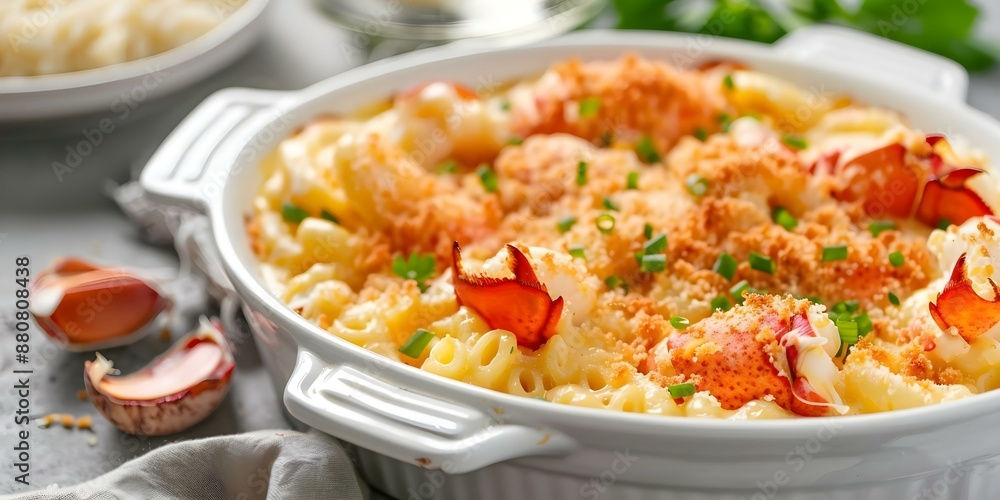 Indulgent lobster mac and cheese featuring succulent lobster and velvety macaroni. Concept Mac and Cheese, Lobster, Indulgent Dish, Gourmet Recipe, Comfort Food Indulgent lobster mac and cheese featuring succulent lobster and velvety macaroni. Concept Mac and Cheese, Lobster, Indulgent Dish, Gourmet Recipe, Comfort Food