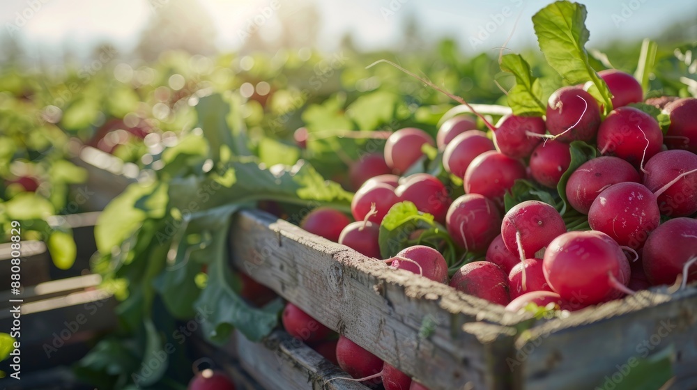 Freshly Harvested Radishes in a Wooden Crate Freshly Harvested Radishes in a Wooden Crate