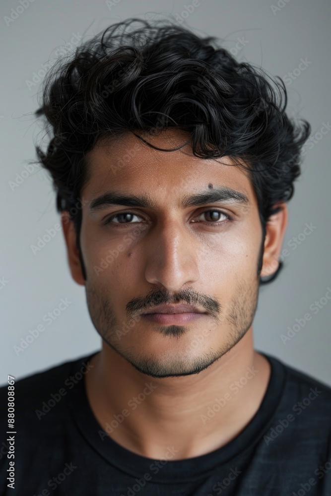 A close-up shot of a man with a thick mustache A close-up shot of a man with a thick mustache