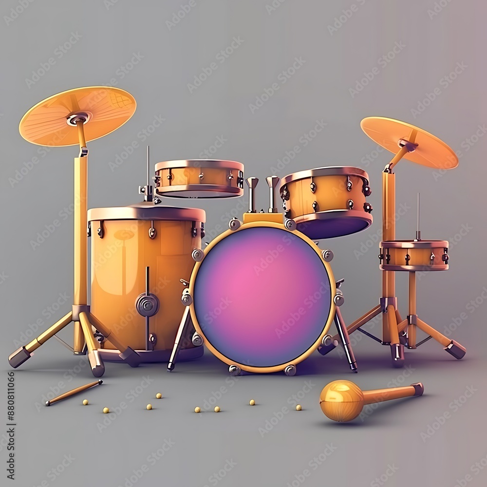 3d realistic set drum for music instrument in plastic cartoon style, Generative AI 3d realistic set drum for music instrument in plastic cartoon style, Generative AI