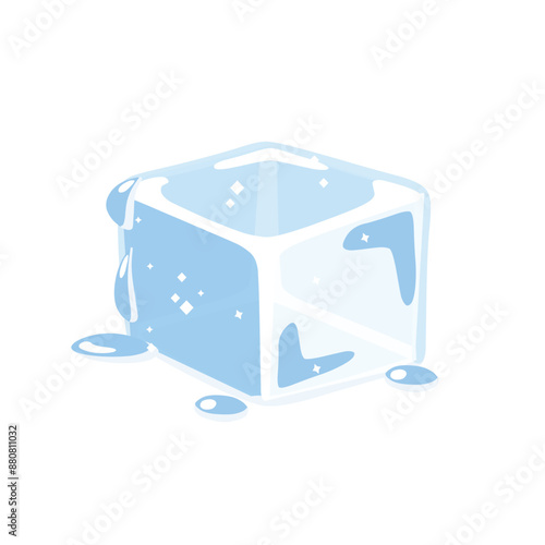 Vector ice cube flat icon. Melting ice isolated on white background. flat design element.