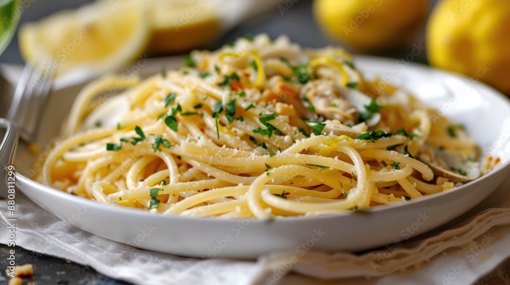 Spaghetti with clam sauce and a squeeze of lemon Spaghetti with clam sauce and a squeeze of lemon