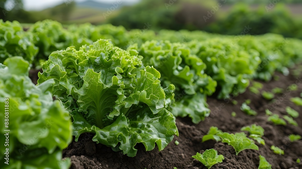 Rows of Vibrant Green Lettuce Growing in a Productive Agricultural Field Rows of Vibrant Green Lettuce Growing in a Productive Agricultural Field