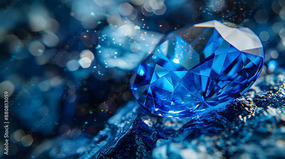 A blue crystal is on a rock A blue crystal is on a rock