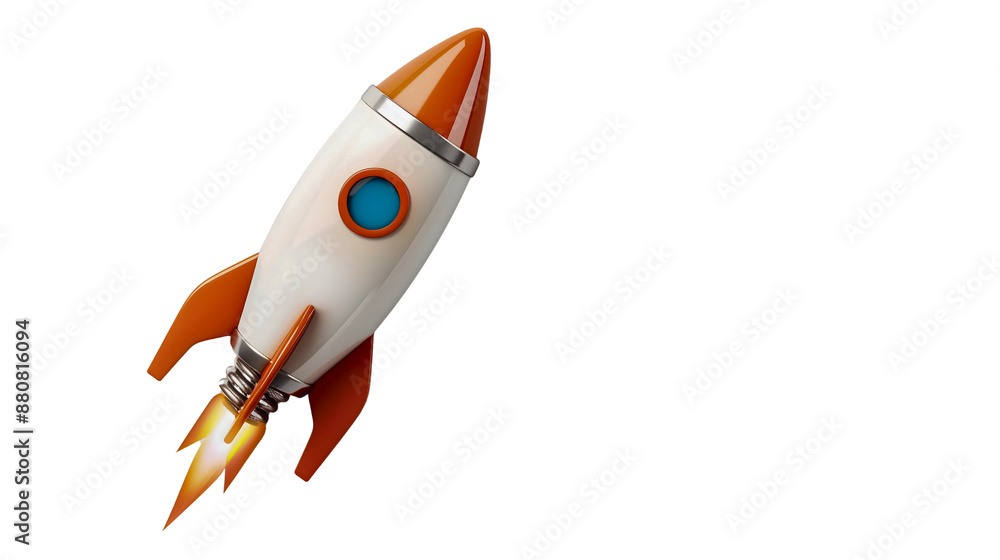 Red and white rocket launched to reach the moon. Red and white rocket launched to reach the moon.
