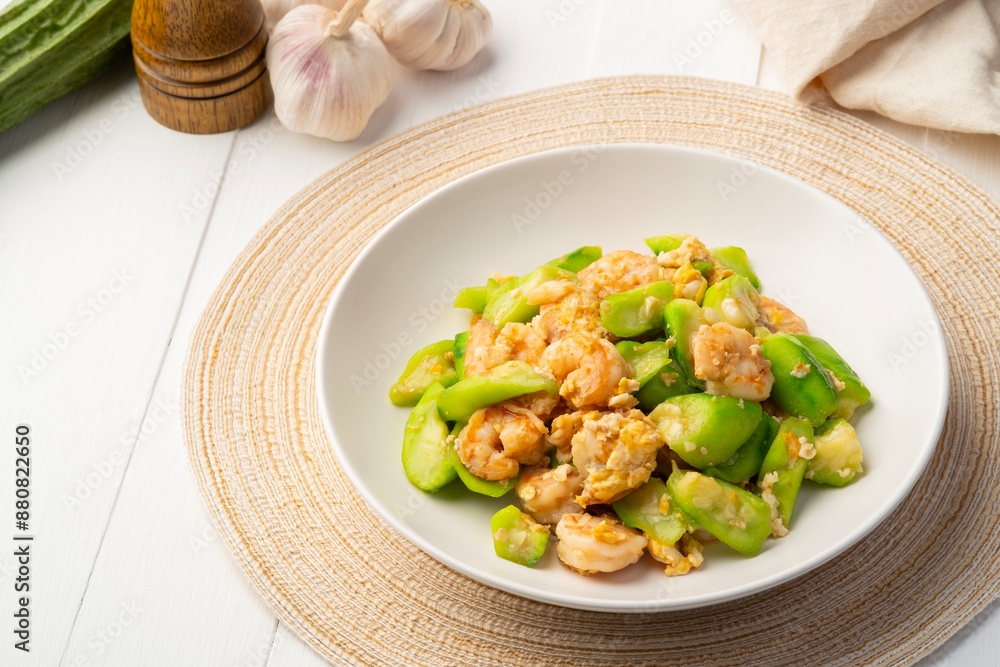 Stir Fried Zucchini with Shrimp and Egg.Thai food Stir Fried Zucchini with Shrimp and Egg.Thai food