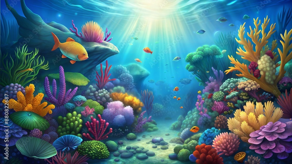 Fototapeta premium A colorful underwater scene with fish swimming in the water