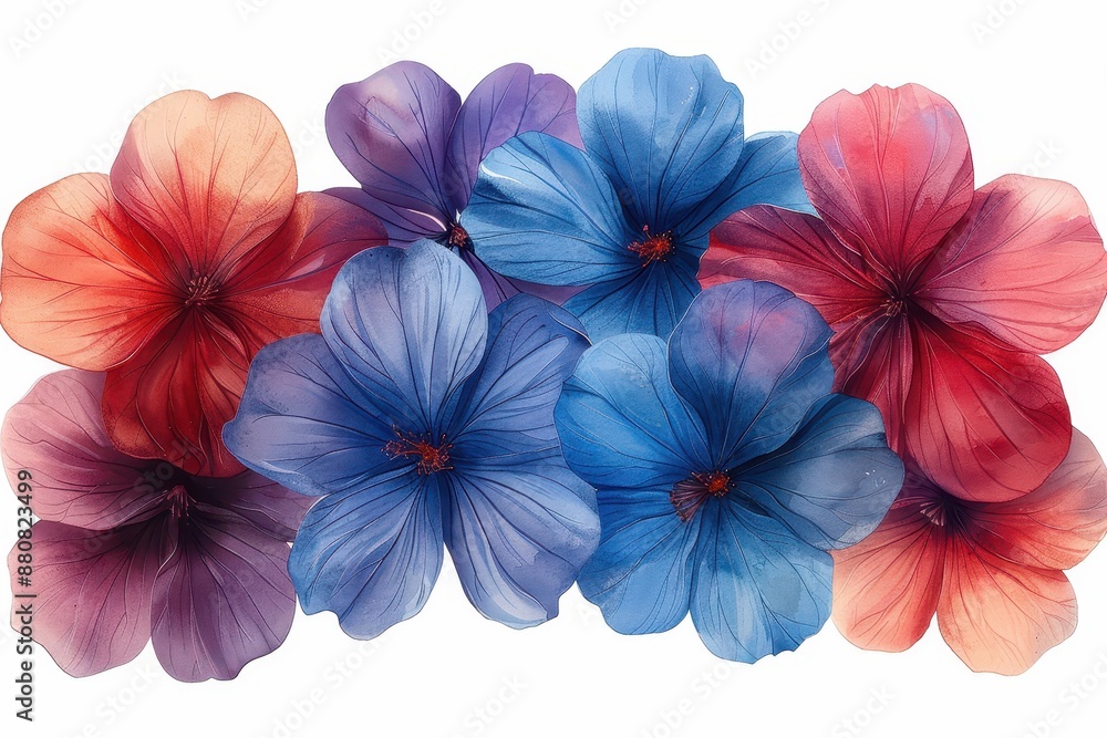 Vibrant close-up of colorful hibiscus flowers in shades of blue, red, and purple. Ideal for floral art, nature themes, and decorative designs. Vibrant close-up of colorful hibiscus flowers in shades of blue, red, and purple. Ideal for floral art, nature themes, and decorative designs.