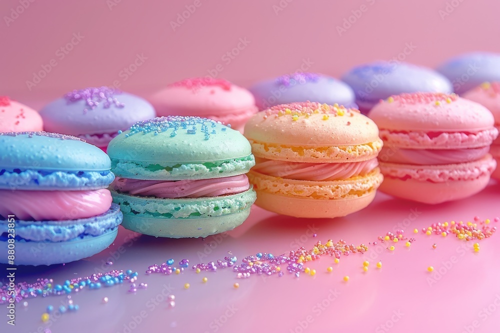 Colorful Macarons on a Pink Background Colorful Macarons on a Pink Background