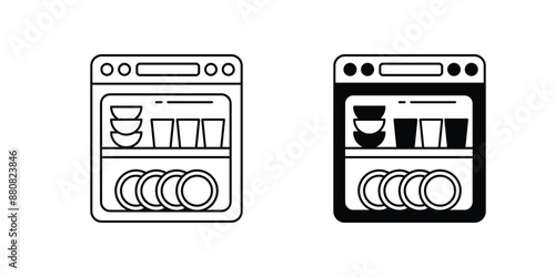 dishwasher set icon with white background vector stock illustration