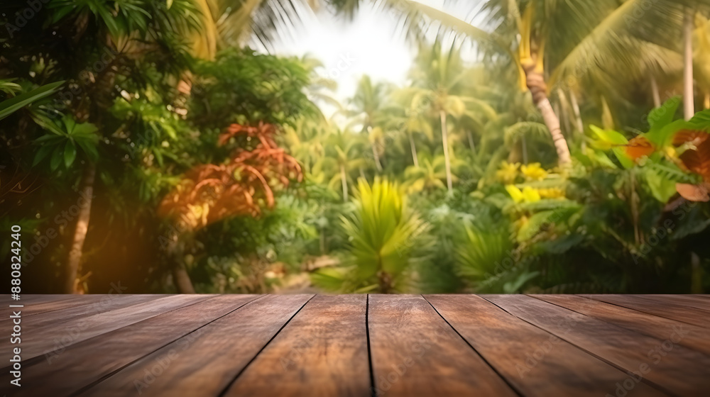A scenic view of tropical palm trees with a wooden deck in the foreground The lush greenery and clear sky in the background create a peaceful and inviting atmosphere perfect for relaxation and outdoor A scenic view of tropical palm trees with a wooden deck in the foreground The lush greenery and clear sky in the background create a peaceful and inviting atmosphere perfect for relaxation and outdoor