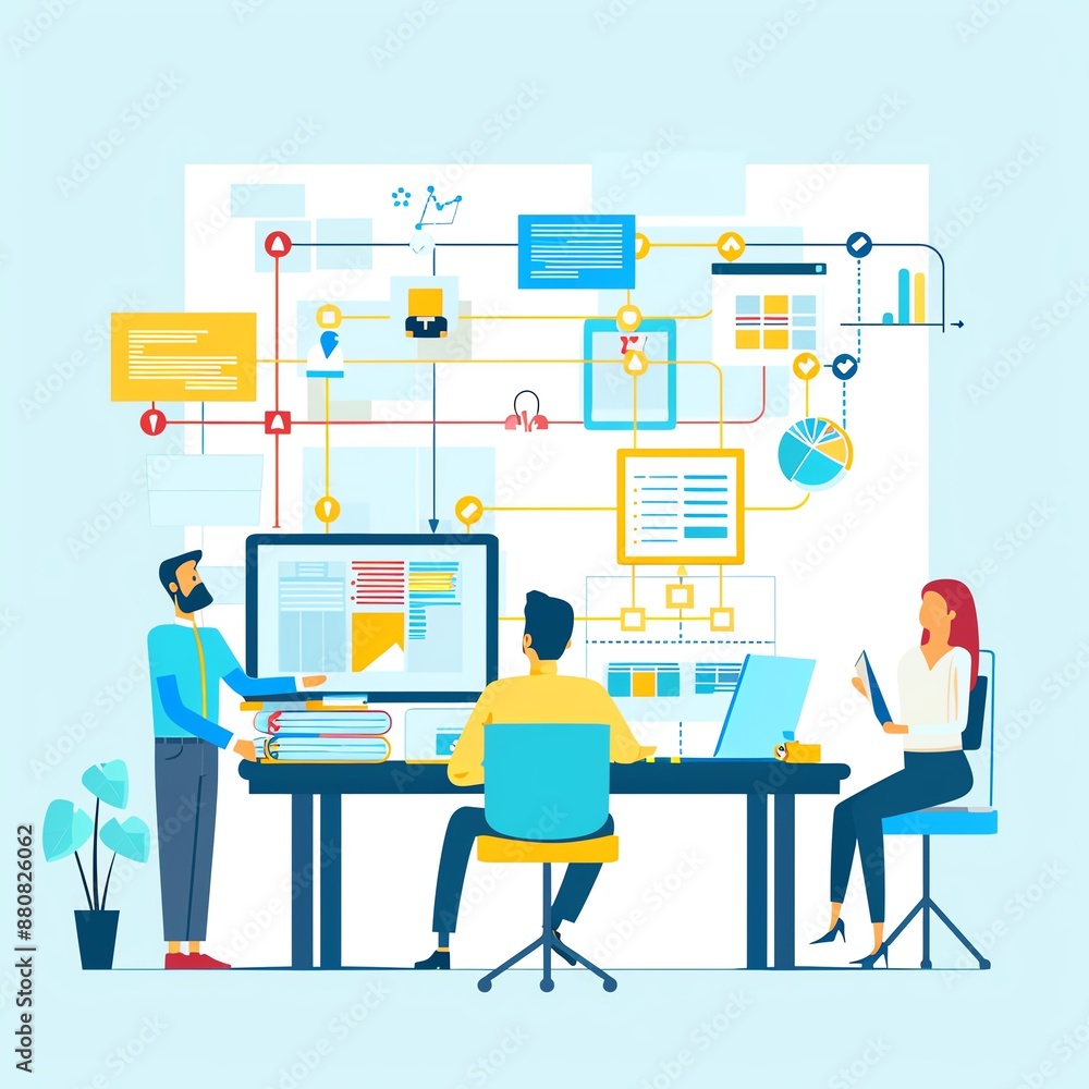 Task management flat design front view theme workflow animation vivid, streamlined project planning. copy space for text, Task management flat design front view theme workflow animation vivid, streamlined project planning. copy space for text,