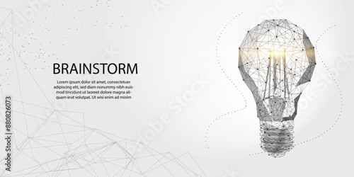 Abstract light bulb composed of polygons, points, lines and shapes. Digital concept. 3D technology vector illustration. Low poly isolated on transparent background.