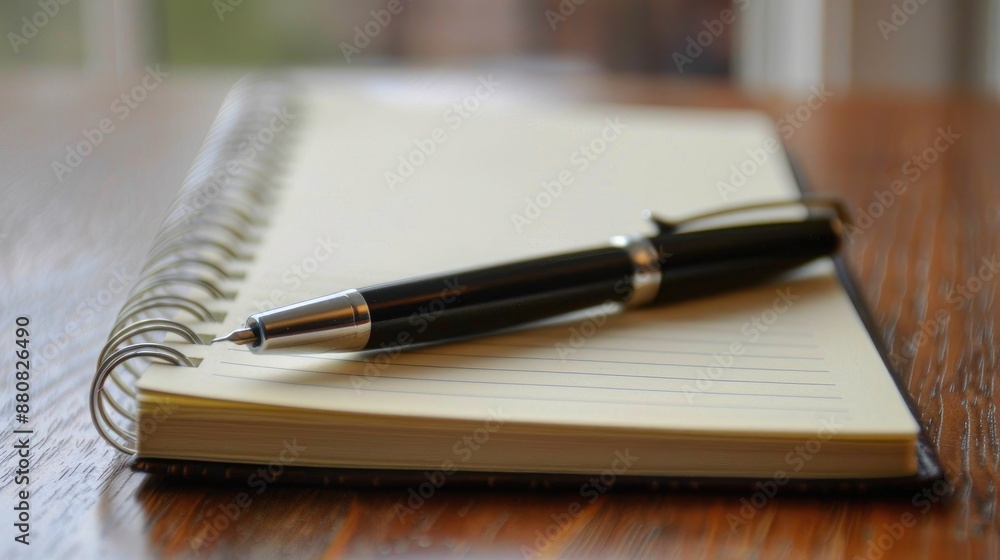 Empty notebook with a pen on a desk related to business Empty notebook with a pen on a desk related to business