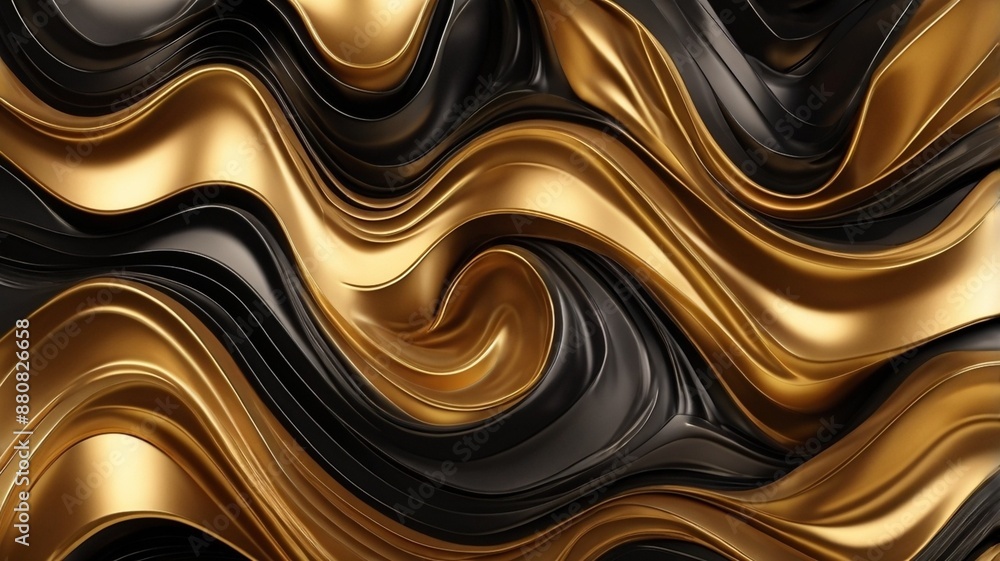 Metallic Wavy Golden and Black 3D Background Metallic Wavy Golden and Black 3D Background