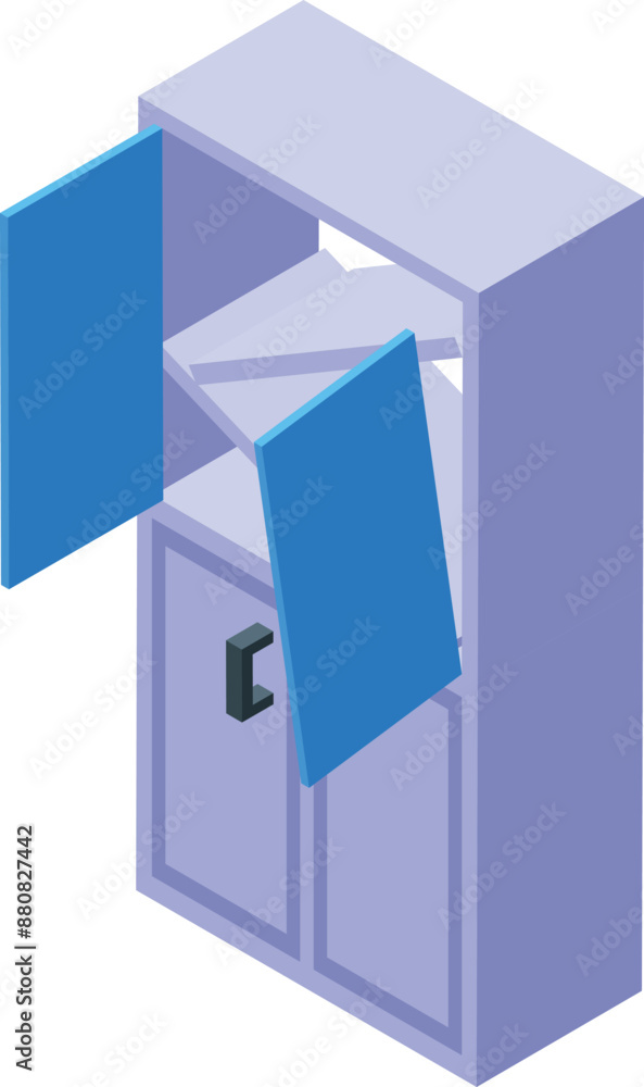 Isometric furniture icon showing an open closet with shelves, perfect for interior design projects and presentations Isometric furniture icon showing an open closet with shelves, perfect for interior design projects and presentations