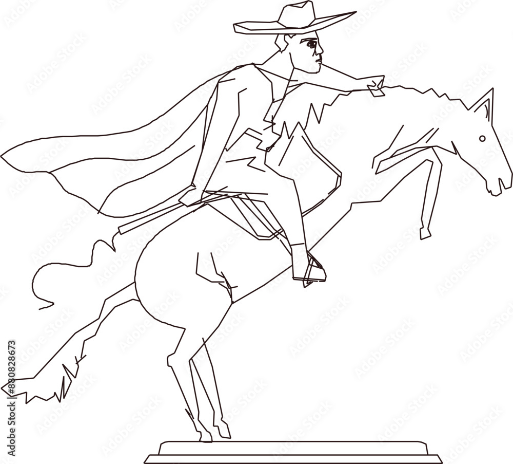 Fototapeta premium Sketch illustration silhouette vector detailed drawing ornament ornament statue of cowboy riding a horse