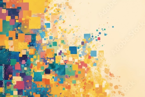 Colorful explosion of abstract watercolor square pixels © ibhonk