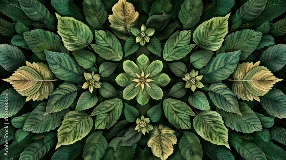 Pattern of leaves and flowers, forming a harmonious and natural decorative design. Pattern of leaves and flowers, forming a harmonious and natural decorative design.