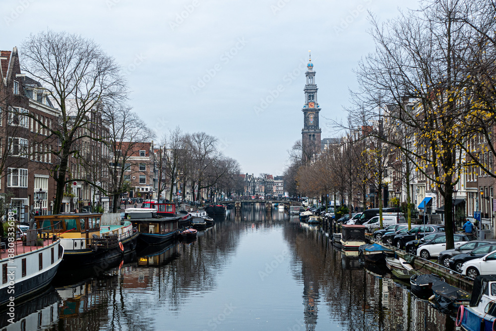 Fototapeta premium prinsengracht amsterdam with westertoren/westertower