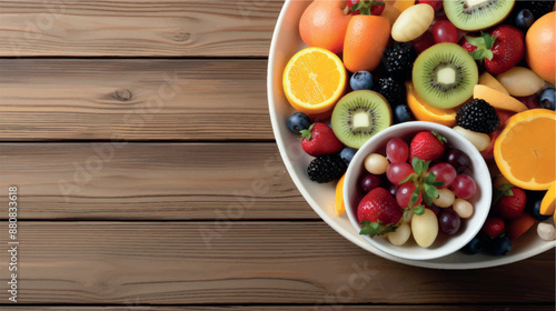 Fruit background with empty space for advertising. Multifruits on the table, wooden background. Juicy ripe fruits with vitamins. Healthy nutrition, diet, diabetes. Sale of fruits. Vitamin complex.