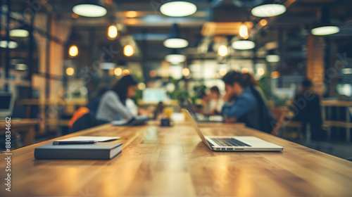 Wallpaper Mural Office Background with Blurry People, Documents, and Laptops Torontodigital.ca
