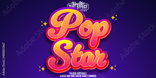 Pop editable text effect, customizable star and music 3d font style