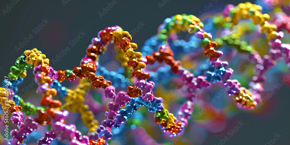 Colorful Representation of DNA Structure - Visualizing Genetic Complexity, Artistic Visualization of DNA Helix - Exploring Genetic Beauty Colorful Representation of DNA Structure - Visualizing Genetic Complexity, Artistic Visualization of DNA Helix - Exploring Genetic Beauty