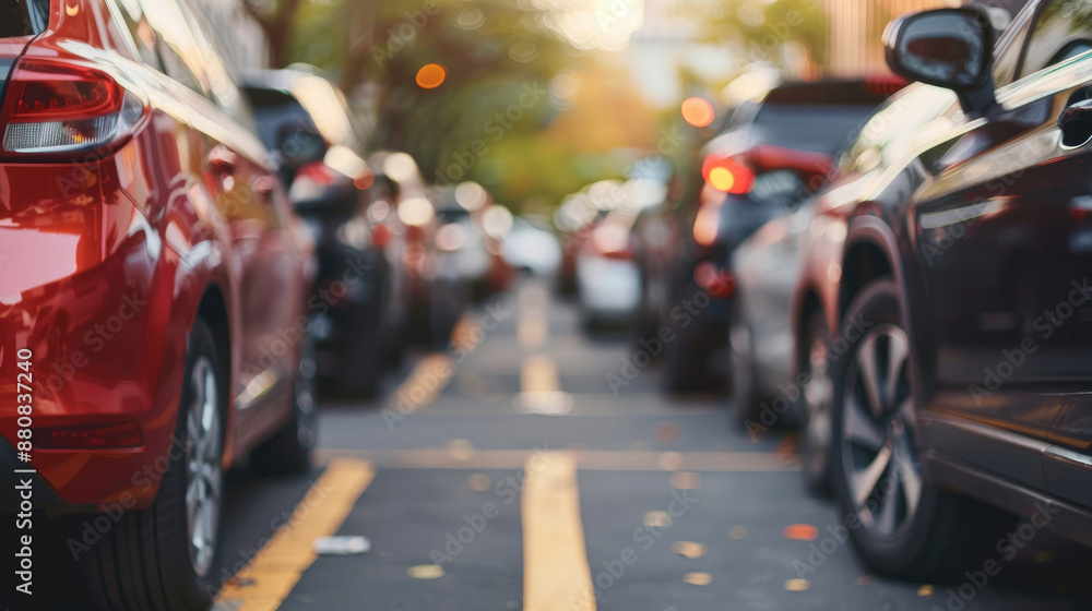 Fototapeta premium Used Car for Sale and Rental. Automobile Parked in Outdoor Parking Lot