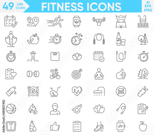 Fitness, gym, training line icons in, fitness line icons vector illustrator set