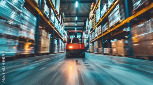 Forklift Moving Through a Warehouse