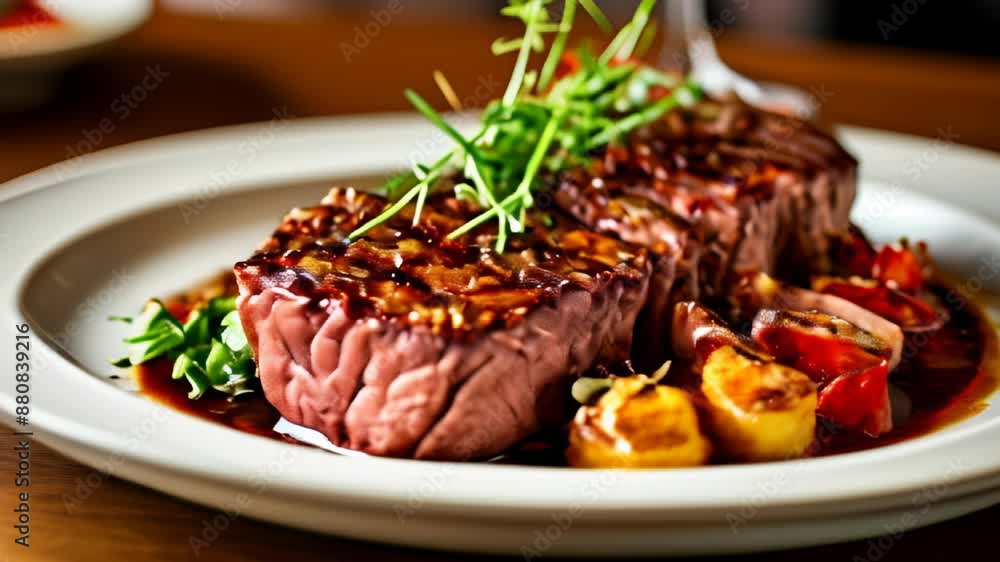 Deliciously grilled steak with a side of vibrant vegetables Deliciously grilled steak with a side of vibrant vegetables