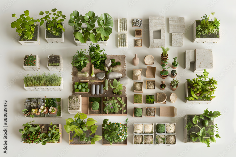 Fototapeta premium Miniature Garden with Plants and Stones.