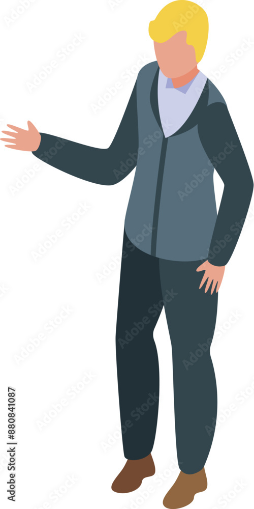 Young businessman is gesturing with his hand, as if he is presenting something Young businessman is gesturing with his hand, as if he is presenting something